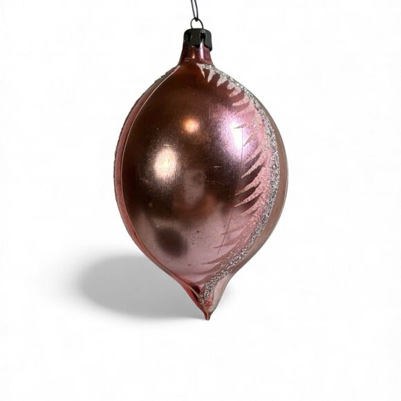 VTG Blown Mercury Glass Teardrop Indent Pink Silver Christmas Ornament Poland 4” - Picture 3 of 10